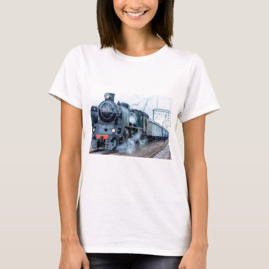 蒸気機関車の鉄道列車 Tシャツ (正面)