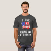 蒸気機関車アメリカ国旗USAモ男性へデル Tシャツ (正面フル)