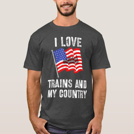 蒸気機関車アメリカ国旗USAモ男性へデル Tシャツ (正面)
