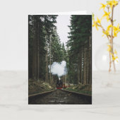 蒸気機関車ヴィンテージ列車恋人誕生日 カード (黄色い花)