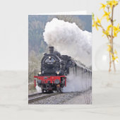 蒸気機関車列車チャギング誕生日カード カード (黄色い花)