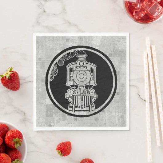 蒸気機関車列車図解入りの、写真付きの切手 スタンダードランチョンナプキン (インサイチュ)