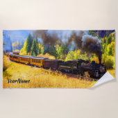 蒸気機関車 – 名前を追加 –  ビーチタオル (正面)