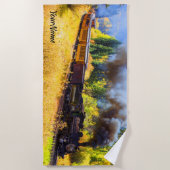 蒸気機関車 – 名前を追加 –  ビーチタオル (正面)