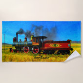 蒸気機関車 – 名前を追加 –  ビーチタオル (正面)