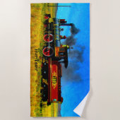 蒸気機関車 – 名前を追加 –  ビーチタオル (正面)