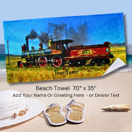 蒸気機関車 – 名前を追加 –  ビーチタオル