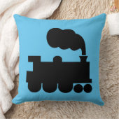 蒸気機関車 – 青5ec5f3で黒 クッション (ブランケット)