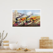 蒸気機関車、駅、鉄道ヴィンテージのポスター ポスター (キッチン)