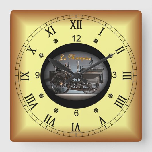 蒸気機関車～De Dion-Bouton La Marquise～1884～ スクエア壁時計 (正面)