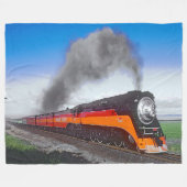 蒸気機関車SP4449ブラックオレンジ フリースブランケット (正面(横))