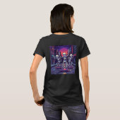 蒸気波スタイルの都会のクールなスケルトンデザイン Tシャツ (裏面フル)