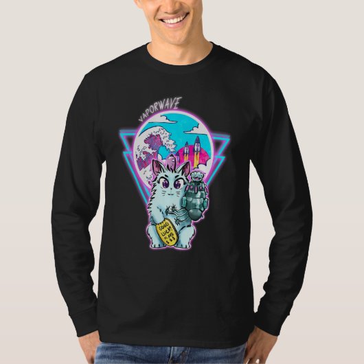 蒸気波付き招き猫サイバーパンク猫スタイル Tシャツ (正面)