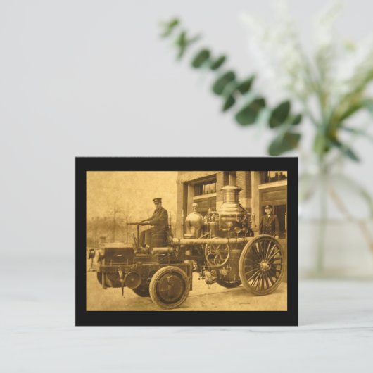 蒸気消防車のパンプートラックヴィンテージ ポストカード (スタンド正面)