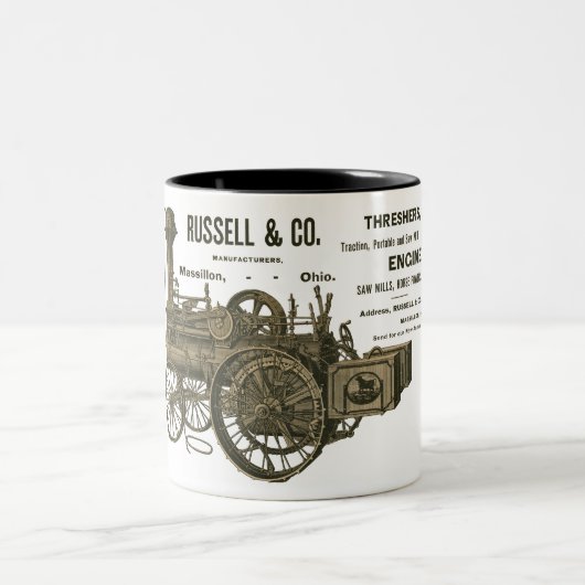 蒸気牽引エンジンファームトラクタ農業アンティーク ツートーンマグカップ (中央)