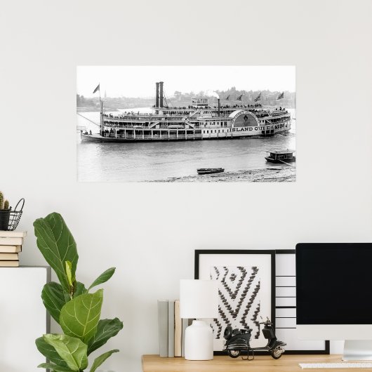 蒸気船「島クイーン」 1906 BW ポスター (ホームオフィス)