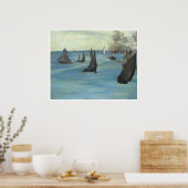 蒸気船、海景または海の景色の穏やかな天気 ポスター (キッチン)