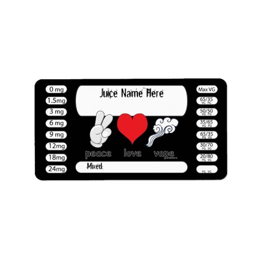 蒸発 | DIY E-JuiceラベルPeace Love by VapeGoat ラベル (正面)