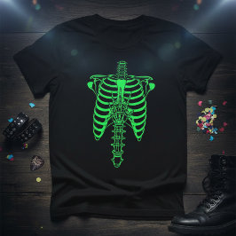蓄光スカル リブケージ＆手形プリントTシャツ Tシャツ