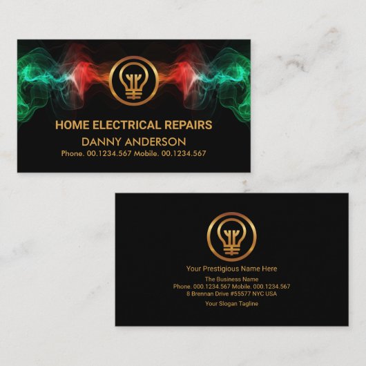 蓄光電気稲妻金ゴールド電球電気技師 名刺 (正面/裏面)