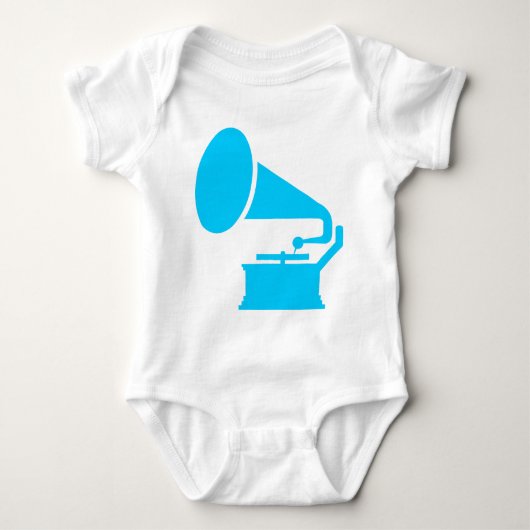 蓄音器 – スカイブルー ベビーボディスーツ (正面)