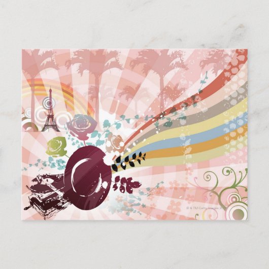 蓄音機からのヴィンテージ ポストカード (正面)