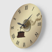 蓄音機からの音楽ストリームw 12数字 ラージ壁時計 (傾斜)