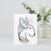 蓄音機ブルテリア音楽シュレアルなペットアート ポストカード (スタンド正面)