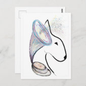 蓄音機ブルテリア音楽シュレアルなペットアート ポストカード (正面/裏面)