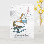 蓄音機レトロカスタムグリーティングカード カード (黄色い花)