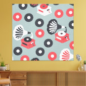 蓄音機手描きシームレスアート キャンバスプリント (インサイチュ (リビング))