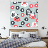 蓄音機手描きシームレスアート キャンバスプリント (インサイチュ (寝室))