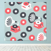 蓄音機手描きシームレスアート キャンバスプリント (インサイチュ (ウッドフロア))