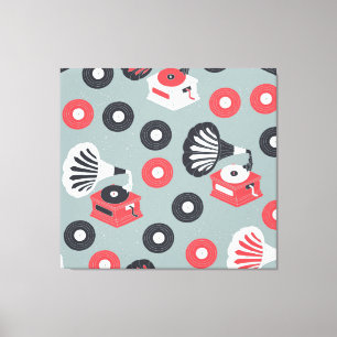 蓄音機手描きシームレスアート キャンバスプリント