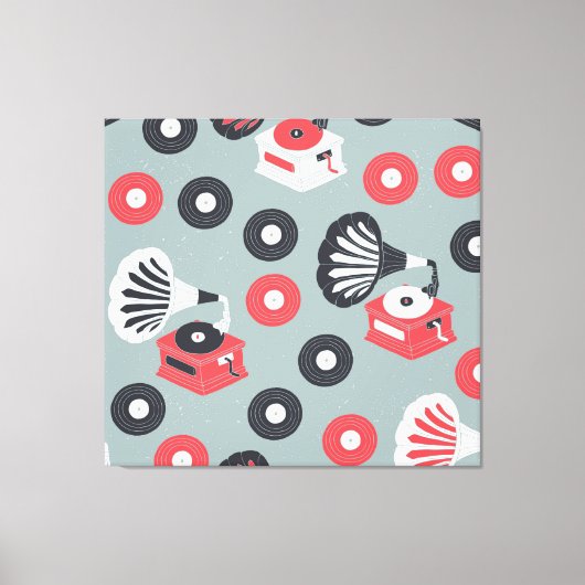 蓄音機手描きシームレスアート キャンバスプリント (正面)