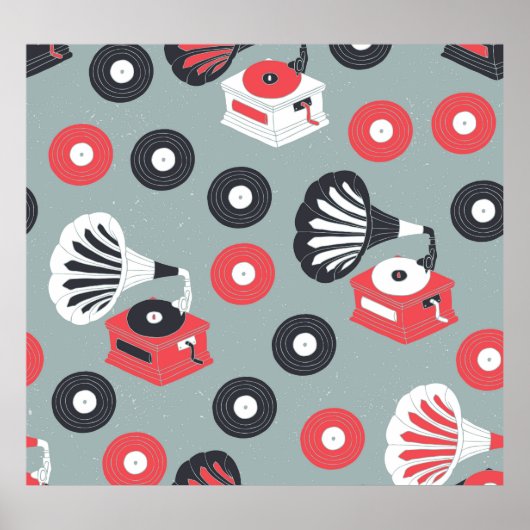 蓄音機手描きシームレスアート ポスター (正面)