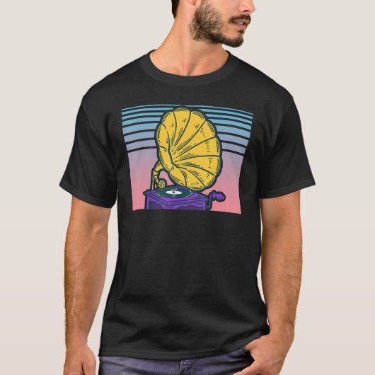 蓄音機記録選手の気流波の美的なフォノ Tシャツ (正面)