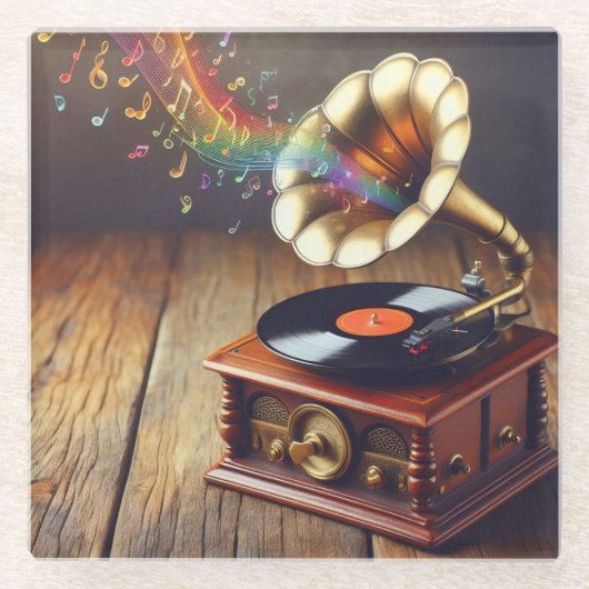 蓄音機 ガラスコースター (正面)