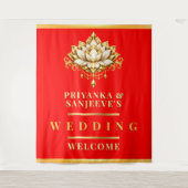 蓮と赤金色のインドの結婚式フォト背景 タペストリー (正面)