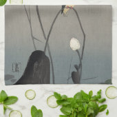 蓮にカワセミ、はす、Koson、Ukiyo-eの古邨のカワセミ キッチンタオル (折り畳み)