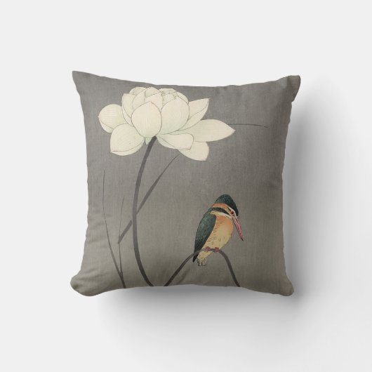 蓮にカワセミ、はす、Koson、Ukiyo-eの古邨のカワセミ クッション (正面)