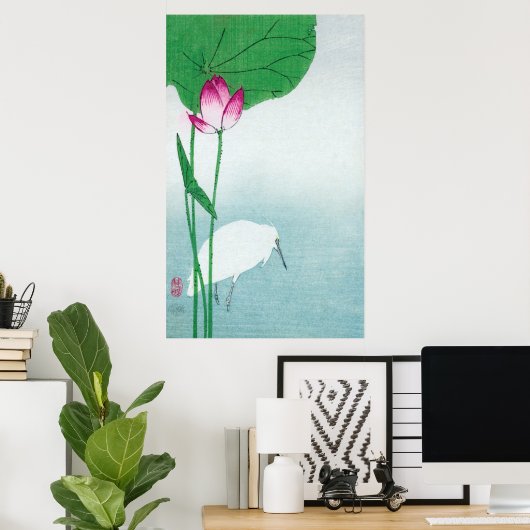蓮に白鷺・小原古邨・ロータス・ホワイトヘロン、小村、浮世絵 ポスター (ホームオフィス)