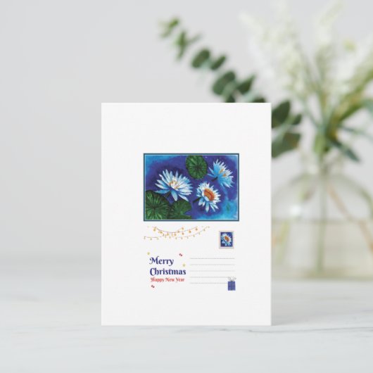 蓮のクリスマス ポストカード – 穏やかなホリデーグリーティング (スタンド正面)