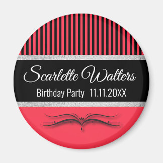 蓮の巻物とストライプ-銀箔 マグネット