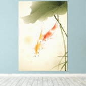 蓮の日本の池で泳ぐ鯉 キャンバスプリント (インサイチュ (ウッドフロア))