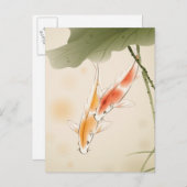 蓮の日本の池で泳ぐ鯉 ポストカード (正面/裏面)