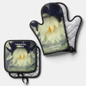 蓮の水百合の花パーソナライズされた 鍋つかみ&鍋敷きセット (正面/裏面)