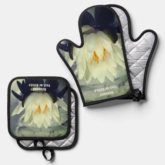 蓮の水百合の花パーソナライズされた 鍋つかみ&鍋敷きセット (正面/裏面)