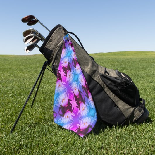 蓮の水百合花抽象芸術絵柄 ゴルフタオル (グリーン)