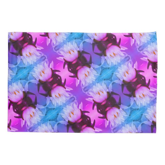 蓮の水百合花抽象芸術絵柄 枕カバー (裏面)